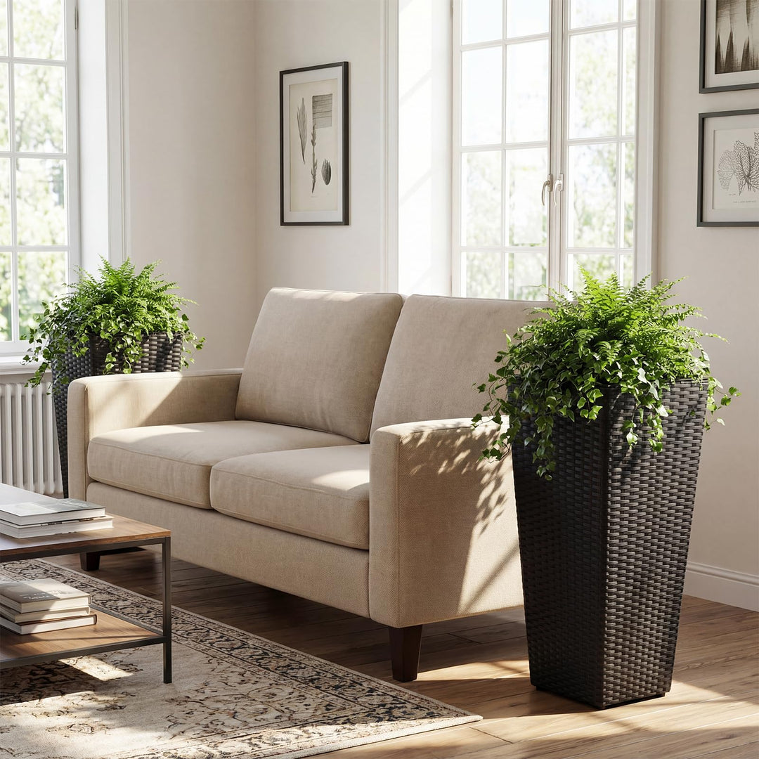 Giantex Set of 2 Rattan Tall Plant Pots with Detachable Plastic Liners