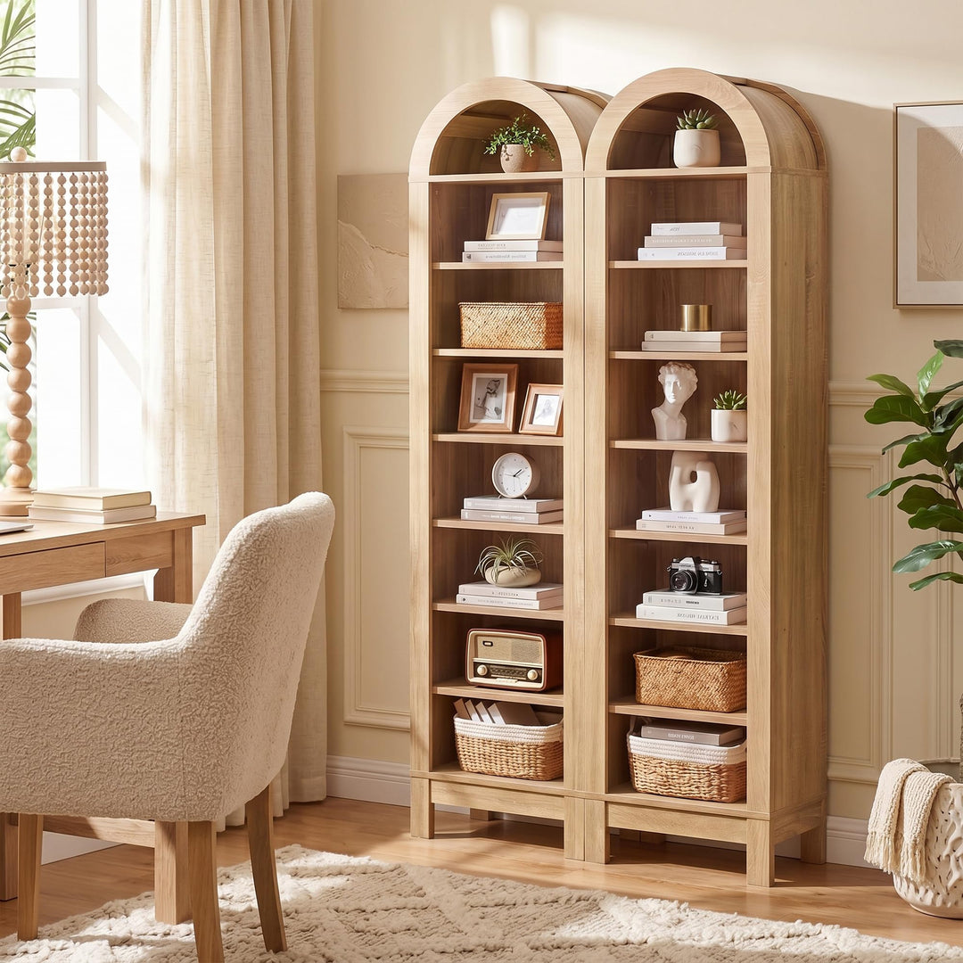 Giantex 71" Tall 8-Tier Arched Modern Bookshelf with 3 Adjustable Shelves (1/2)