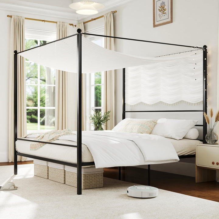 Giantex King Size Metal Canopy Bed Frame with 4 Poster &amp; Headboard