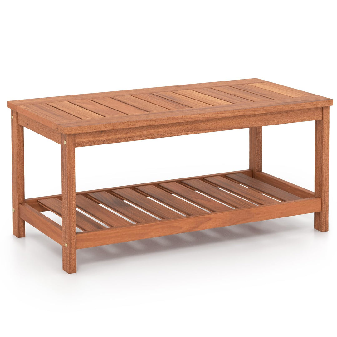 Giantex Hardwood Patio Coffee Table - 2-Tier Wooden Coffee Table