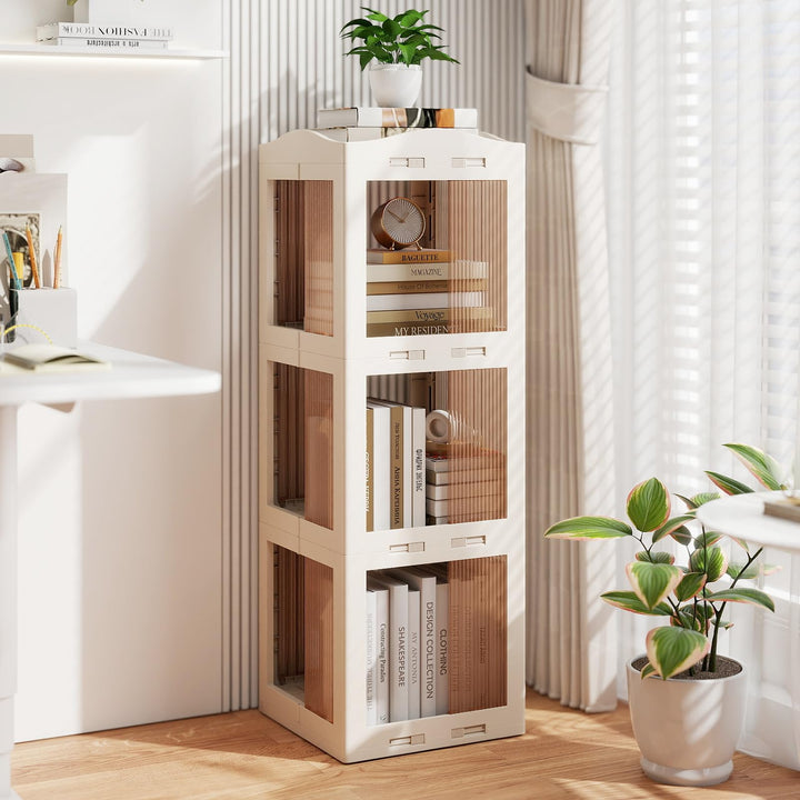 Giantex 3-Tier 360° Revolving Bookshelf Tower | Translucent Storage Organizer for Living Room