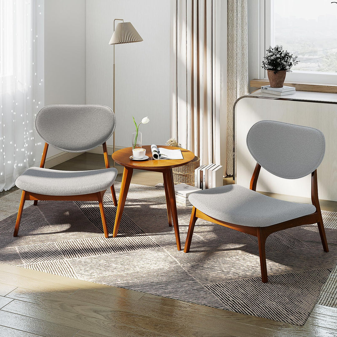 Giantex Lamb Velvet Fabric Upholstered Living Room Chairs with Side Table