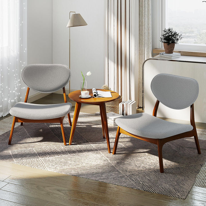 Giantex Lamb Velvet Fabric Upholstered Living Room Chairs with Side Table