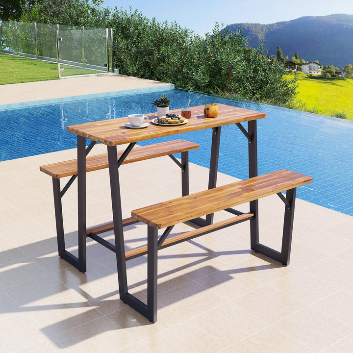 Giantex 4.5FT Picnic Table Bench Set for 4 Acacia Wood Outdoor Dining Table Set