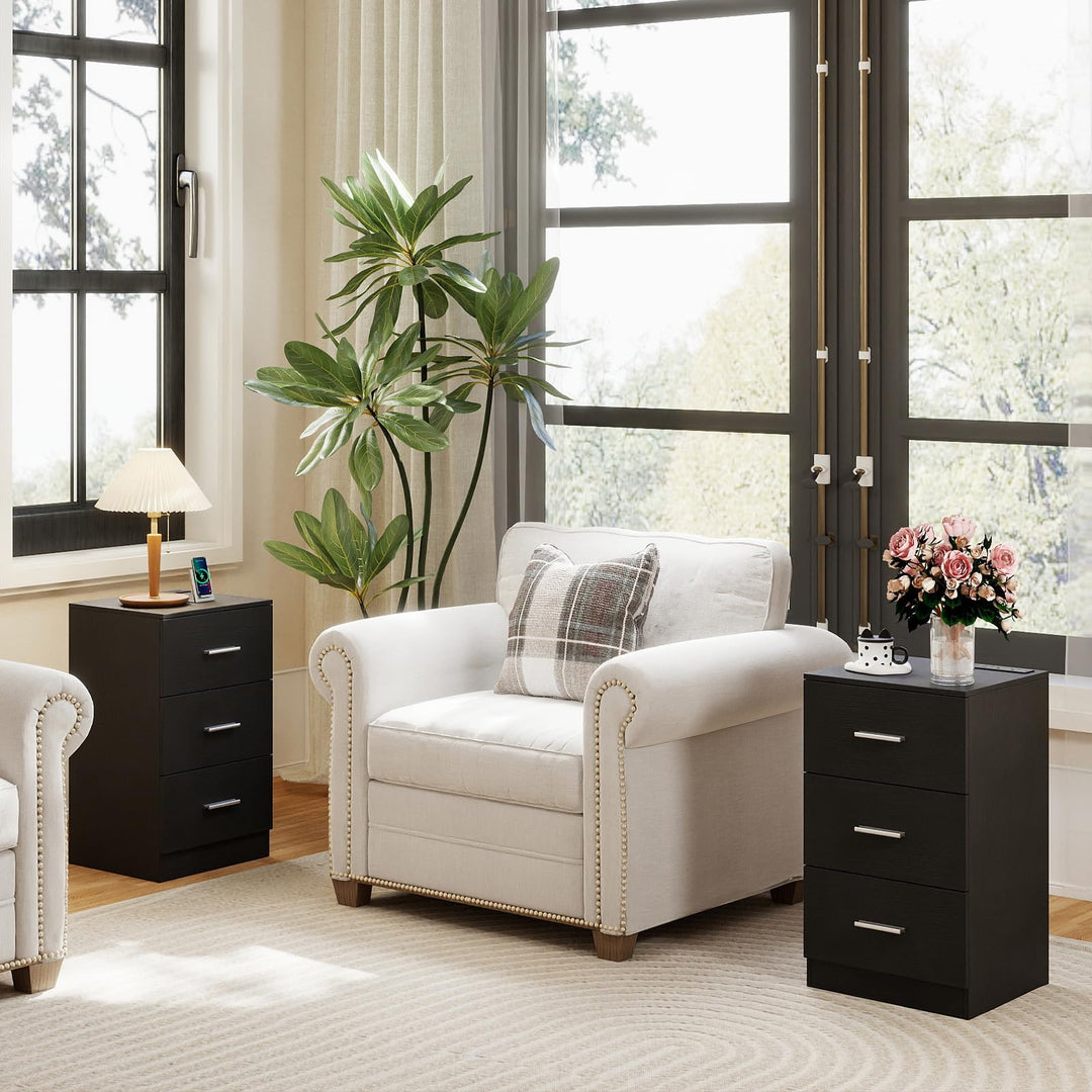 Giantex Night Stand with Charging Station - 26’’ Tall Side End Table