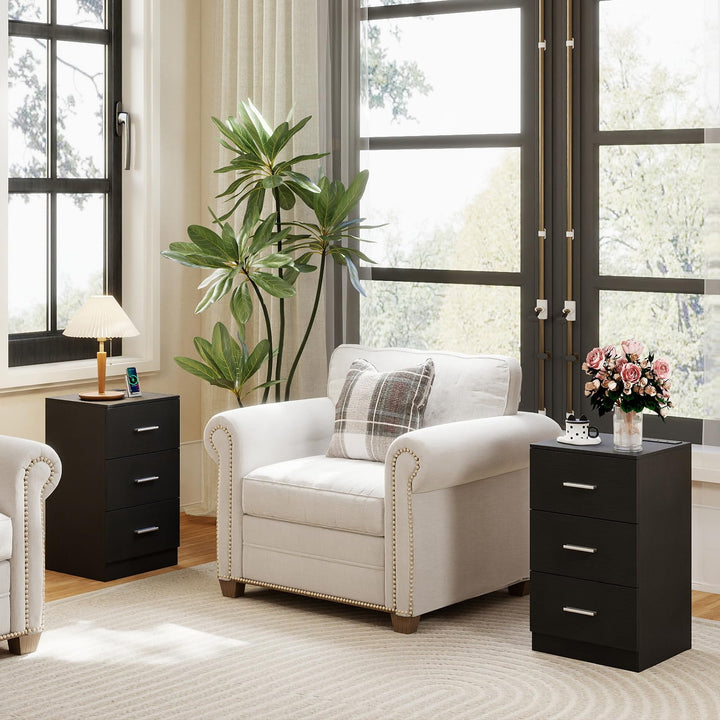 Giantex Night Stand with Charging Station - 26’’ Tall Side End Table