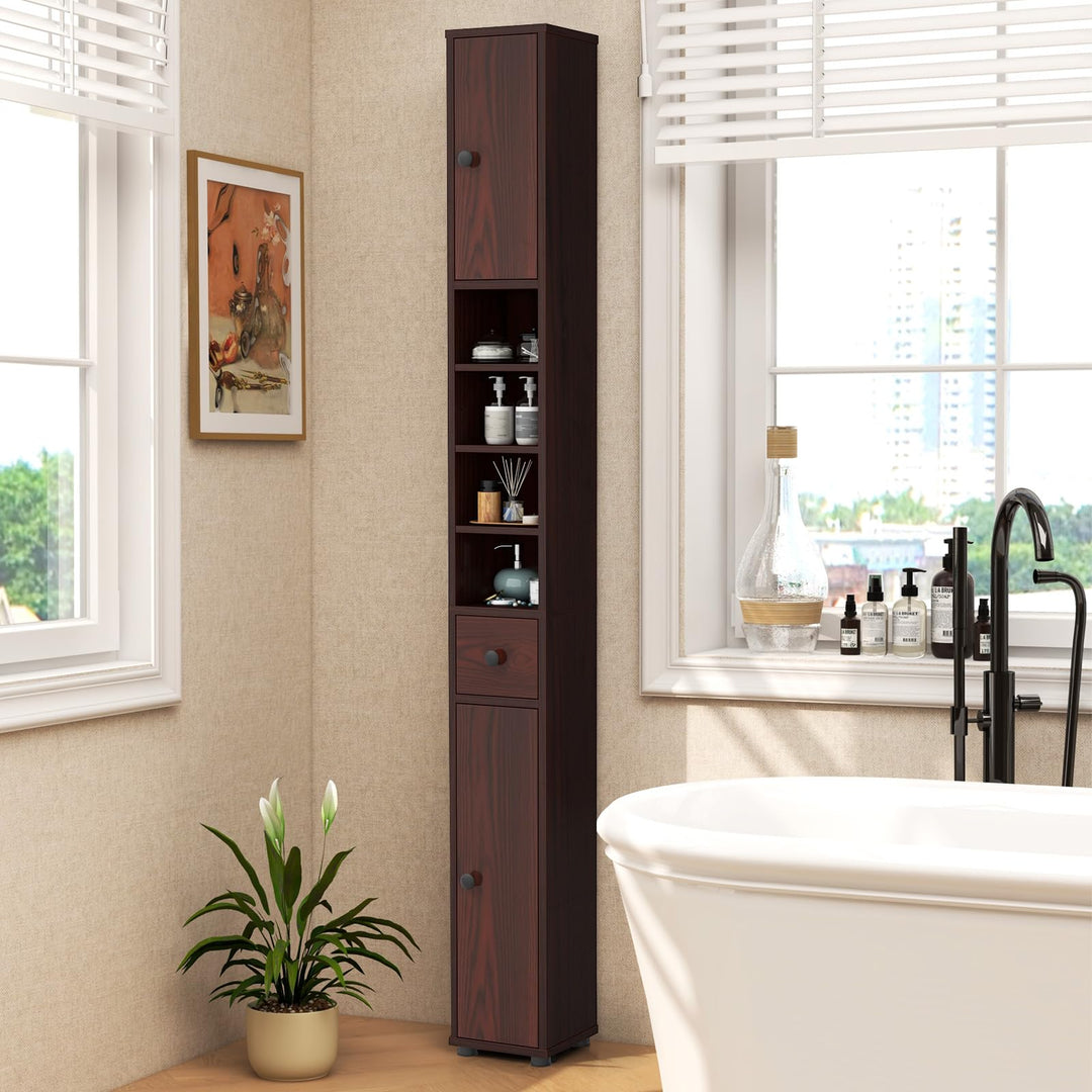 Giantex Slim Bathroom Storage Cabinet - 71" Tall Narrow Floor Cabinet Cupboard with 2 Doors