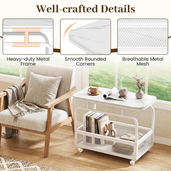 Giantex Rolling Side Table | 2-Tier End Table with Mesh Storage Basket (1/2)