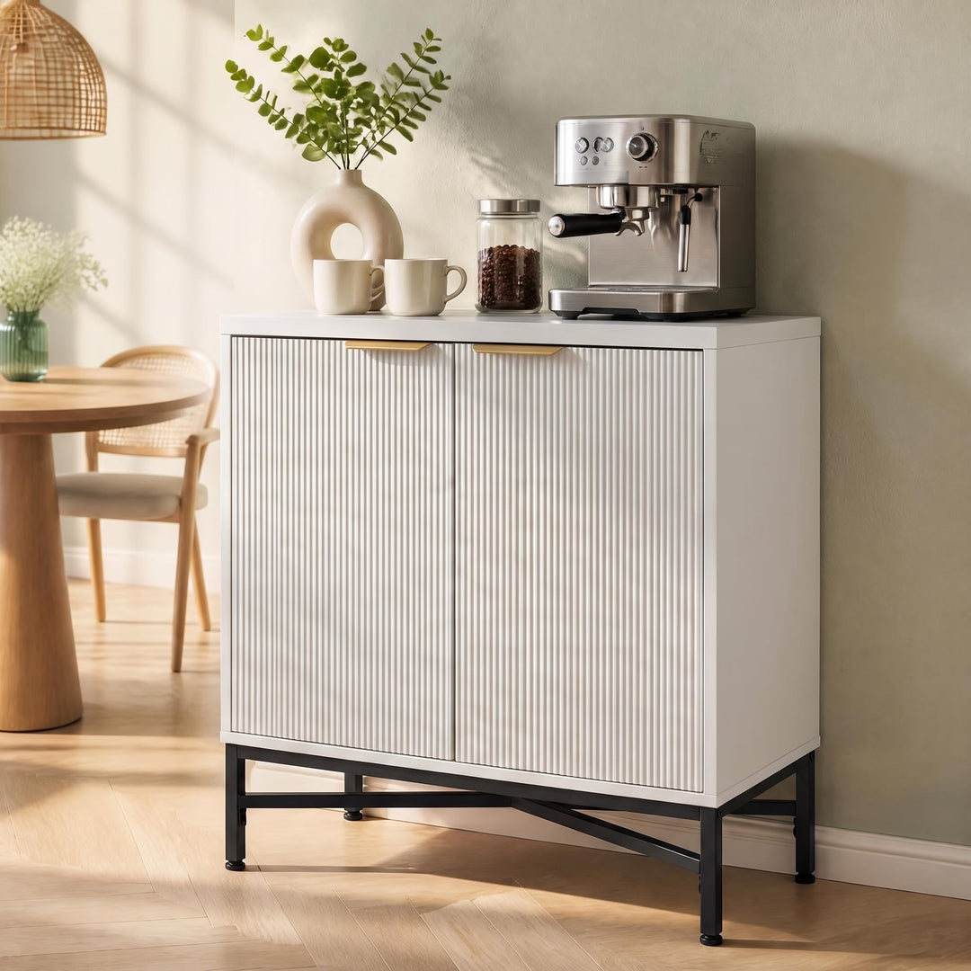 GIANTEX Fluted Storage Cabinet with 2 Doors and Adjustable Shelf
