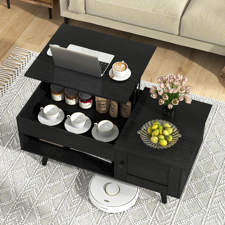Giantex Lift Top Coffee Table, Modern Cocktail Table with Hidden Compartment, Open Shelf & Cabinet