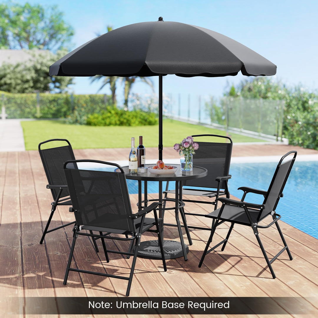 glass table patio set with umbrella Giantex 6 Pieces Outdoor Dining Set Tempered Glass Umbrella Table with – Giantexus