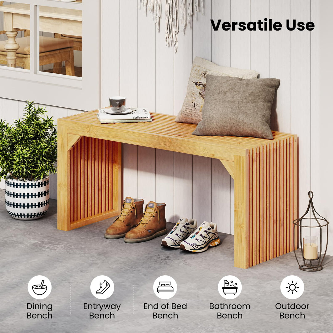 Giantex 36" Bamboo Dining Bench 660Lbs Capacity 2-Person Kitchen Table Bench for Living Room