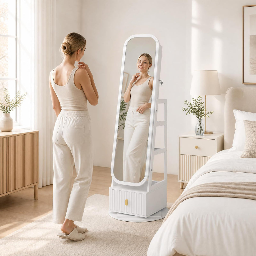 CHARMAID 360° Swivel Jewelry Cabinet with 3-Color LED Vanity Mirror