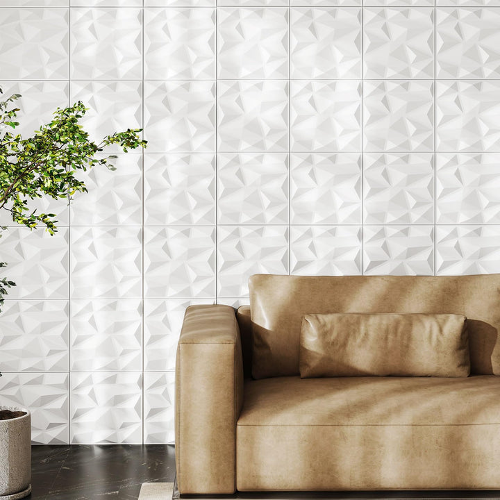 Giantex 50/100 Pack 3D Wall Panels, 12"x12" White PVC Decorative Wall Tiles