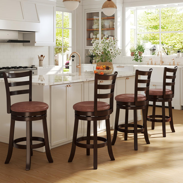 Giantex 26" Counter Height Swivel Barstools Set of 2/4 with Faux Leather Seat and Wrap-around Footrest