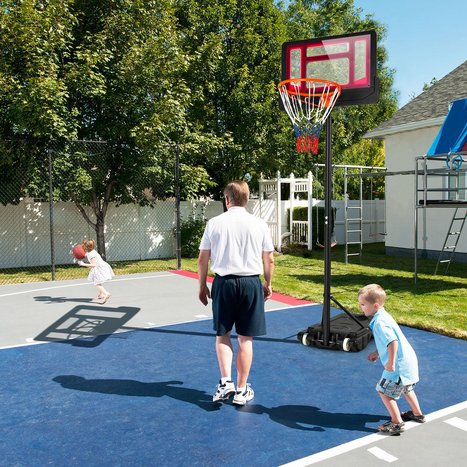 Giantex Portable Basketball Hoop, 4.3 FT-8.2 FT Stepless Height Adjustable Basketball Goal System for Kids Teenagers Youth