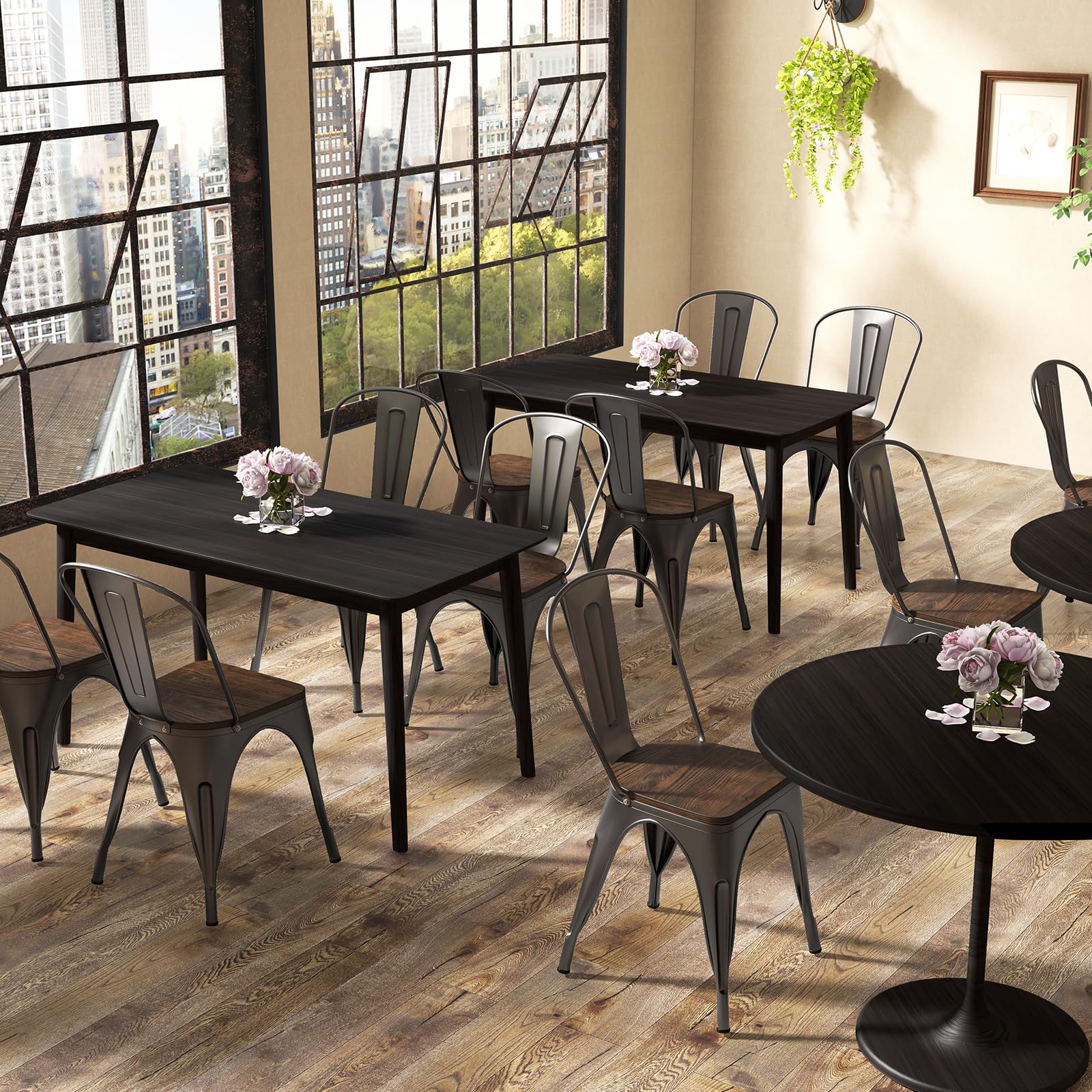 Giantex Metal Dining Chairs Set of 4, Stackable Kitchen Chairs with Wood Seat & Removable Backrest