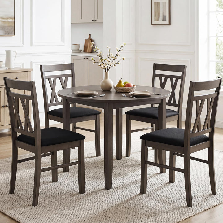 Giantex Wood Dining Chairs Set of 2/4 Linen Style Upholstered Kitchen Chairs with Dual X-Shaped Back