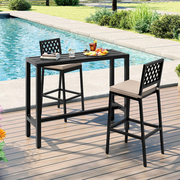 Giantex 48" Outdoor Rectangle Bar Table with Counter Height Slatted Top & Footrest, Black