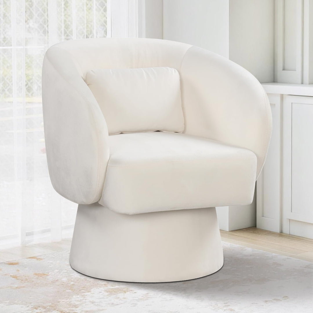 Giantex Swivel Accent Chair Upholstered Barrel Chair with Curved Back & Removable Lumbar Pillow