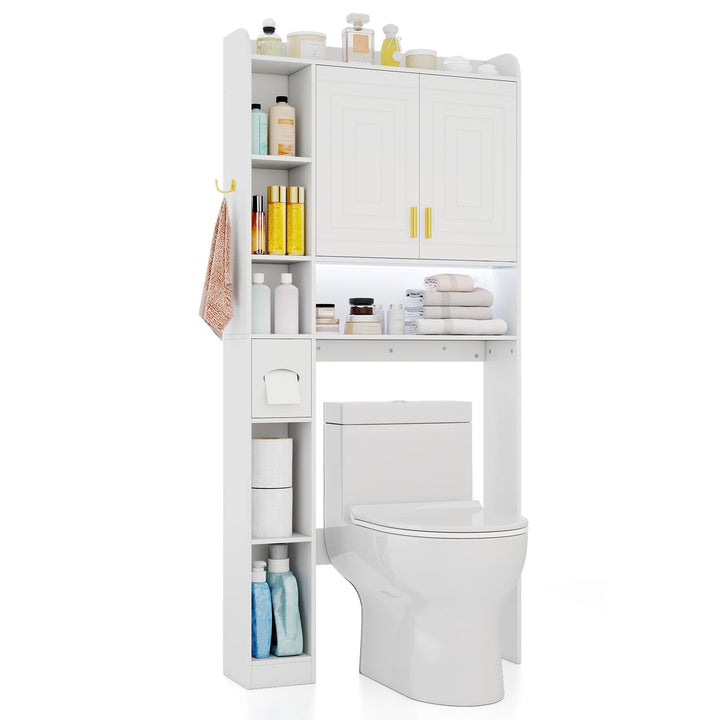 Giantex Over The Toilet Storage Cabinet with LED Light Doors Toilet Paper Holder