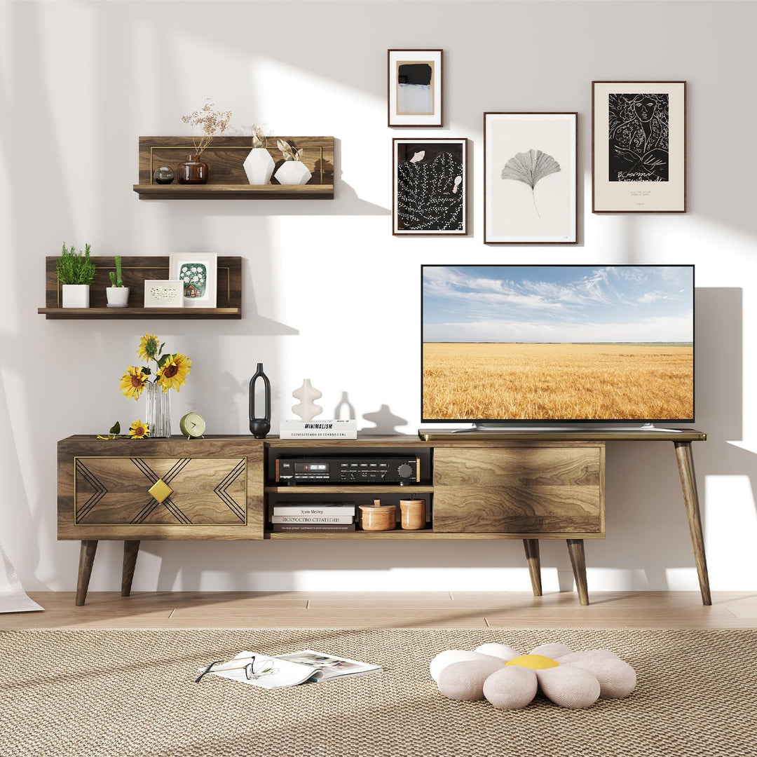 Giantex 85 Inch TV Stand and 2 Floating Shelves Set