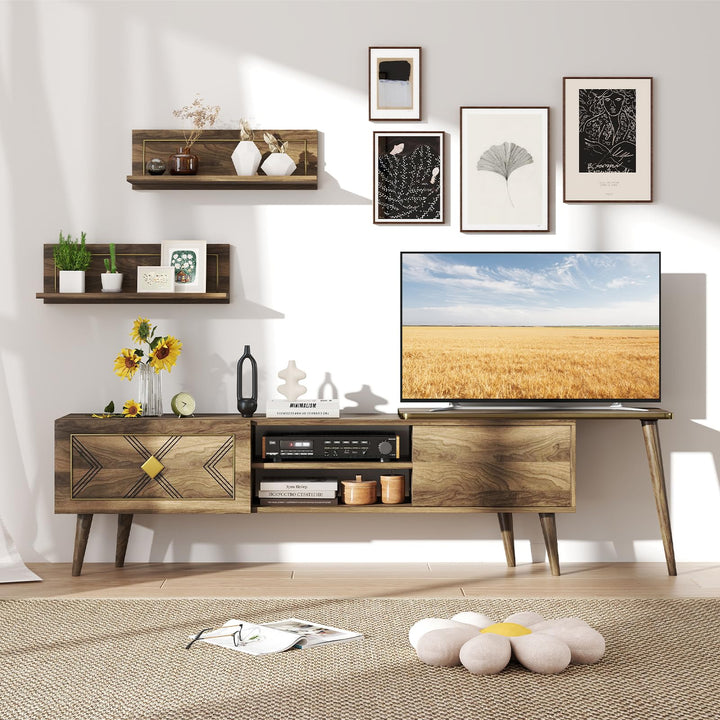 Giantex 85 Inch TV Stand and 2 Floating Shelves Set