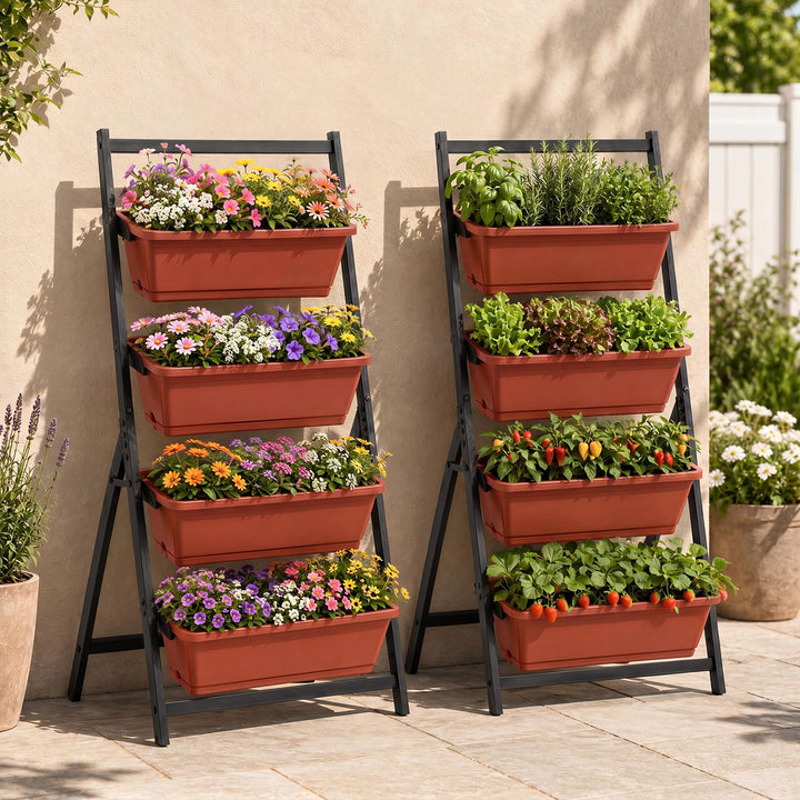 Giantex 4-Tier Vertical Garden Planter with 4 Container Boxes &amp; Drainage System (1/2)