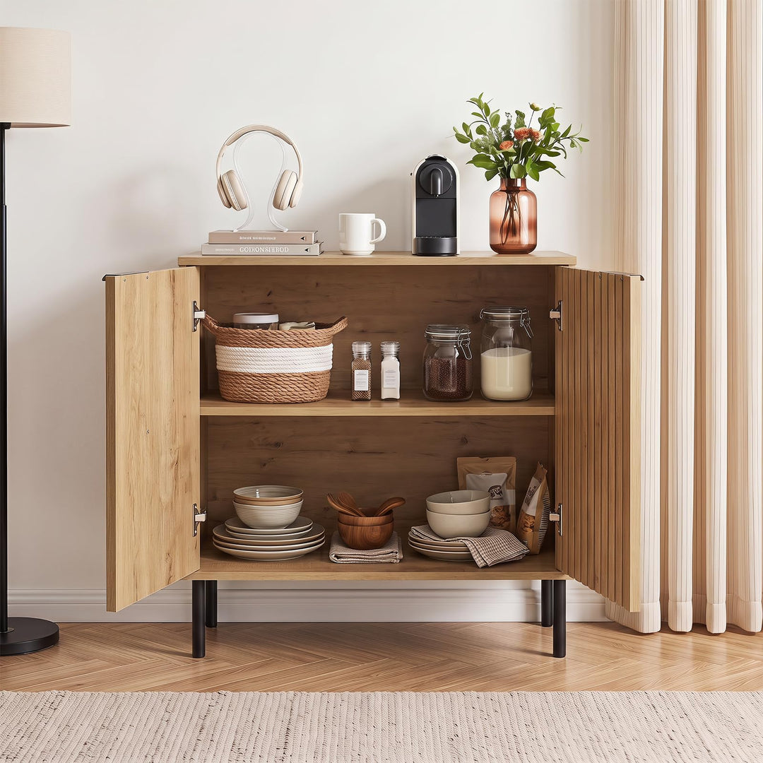 GIANTEX Fluted Buffet Cabinet | 2-Door Sideboard w/Storage