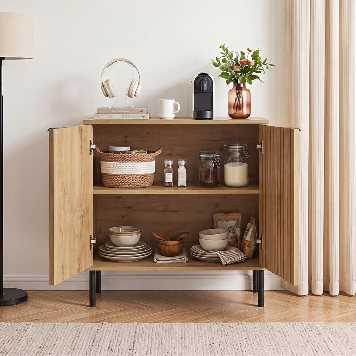 GIANTEX Fluted Buffet Cabinet | 2-Door Sideboard w/Storage