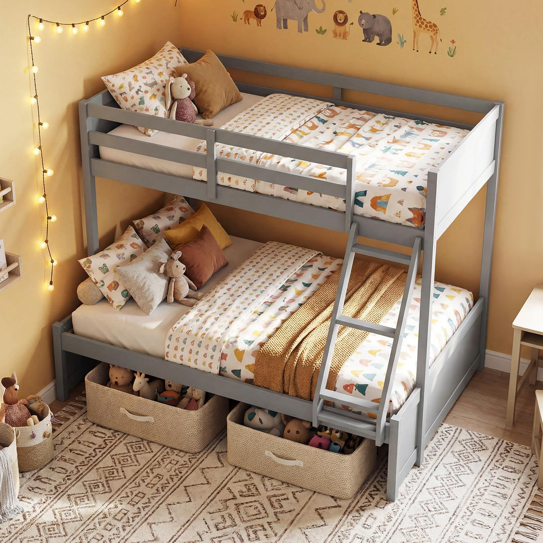 Giantex Twin Over Full Bunk Bed Wood Bunk Bed