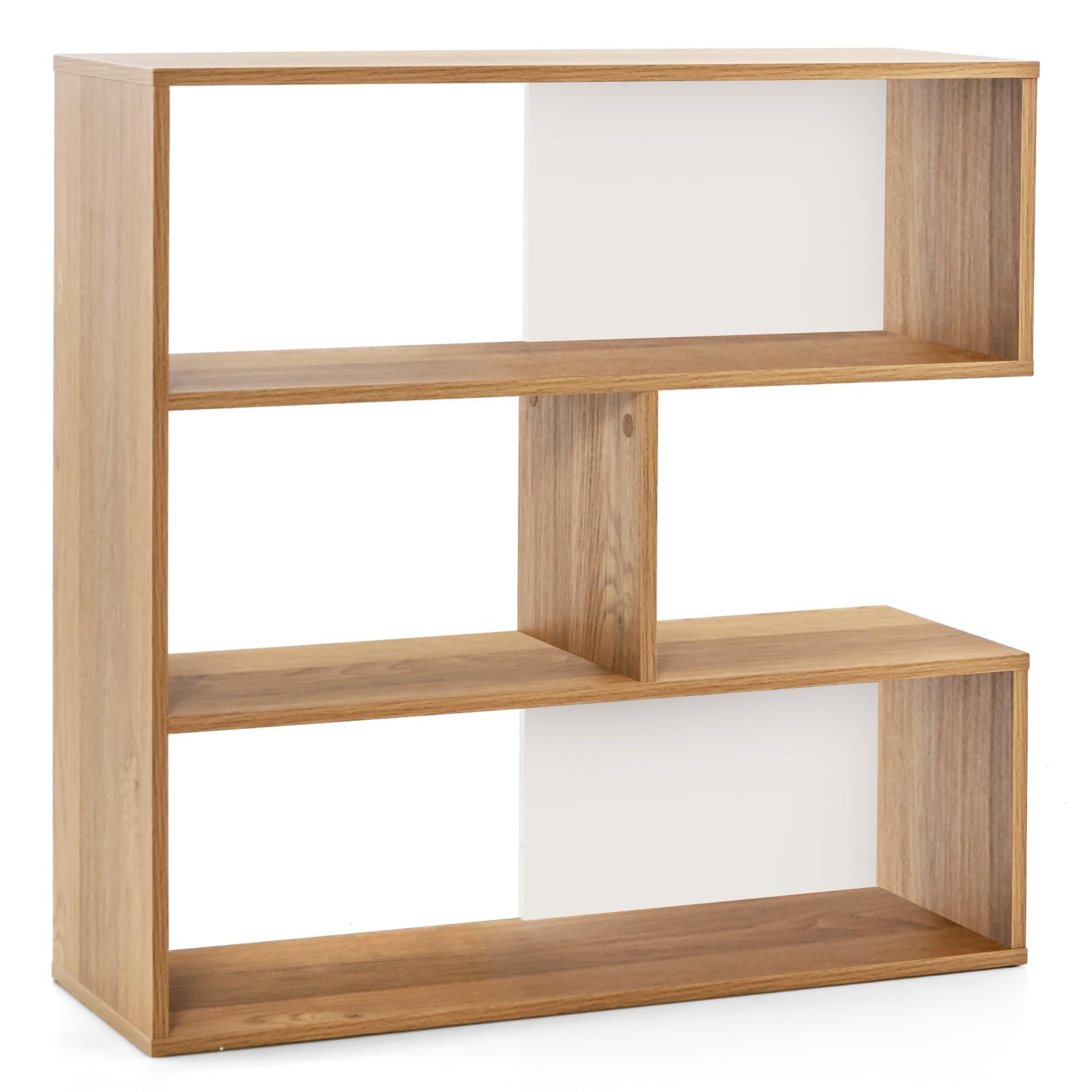 Giantex 3-Tier Bookshelf, Wooden Concave Bookcase for Small Space, Modern Freestanding Display Storage Shelves