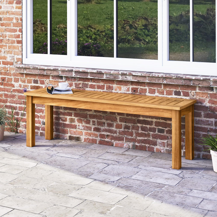 Giantex 52" Acacia Wood Outdoor Bench with Slatted Seat and Solid Wood Legs 794Lbs Capacity