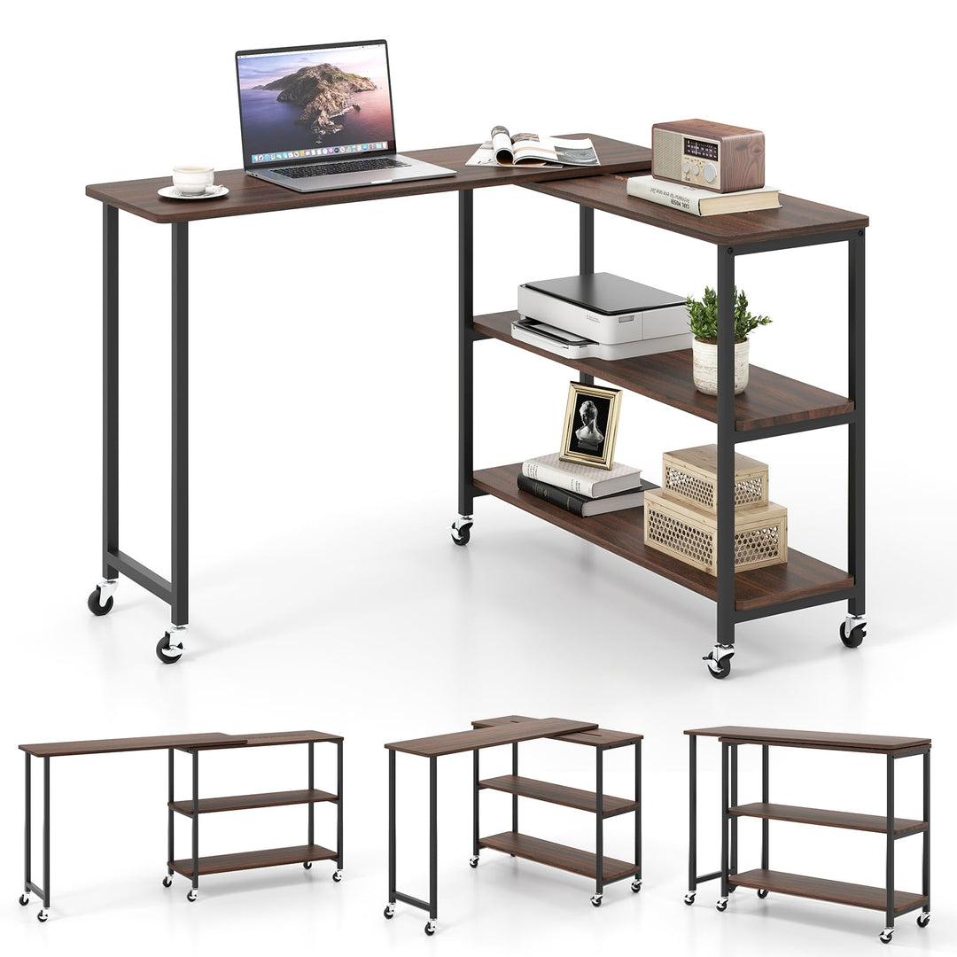 Giantex 360° Free Rotating Sofa Side Table with 2-Tier Storage Shelves