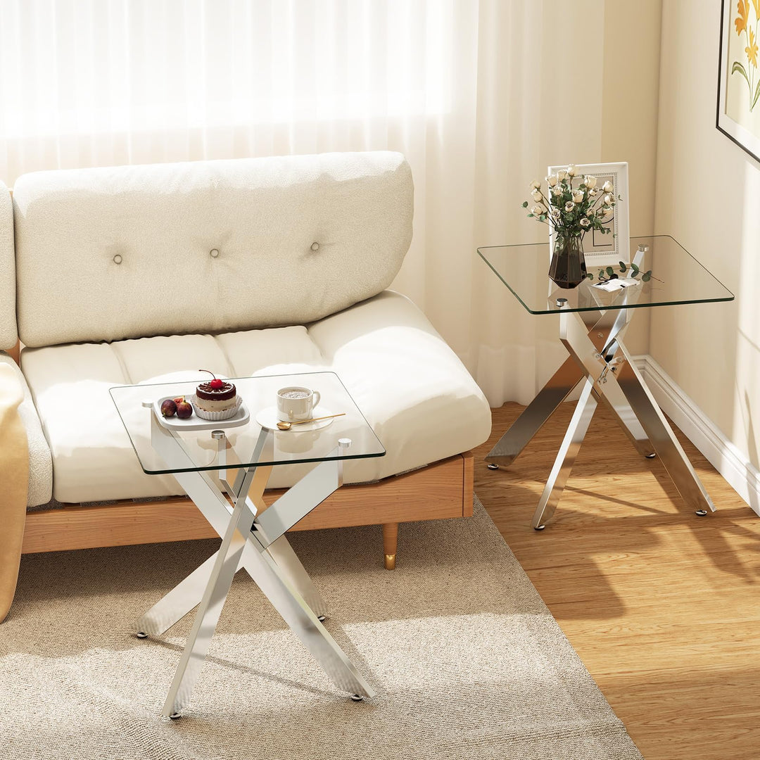 Giantex Glass Side Table Square Sofa Couch End Table