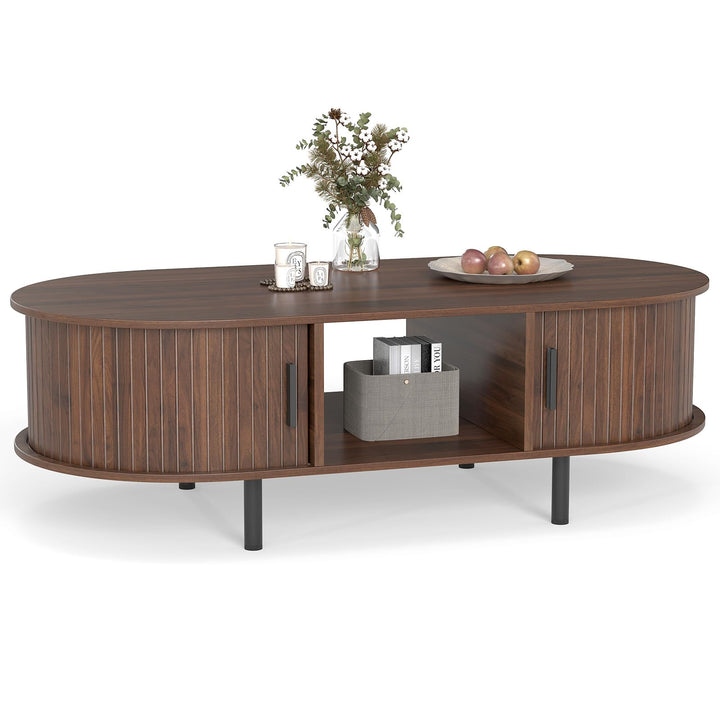 Giantex 48 Inch Mid Century Modern Living Room Table with Sliding Tambour Doors