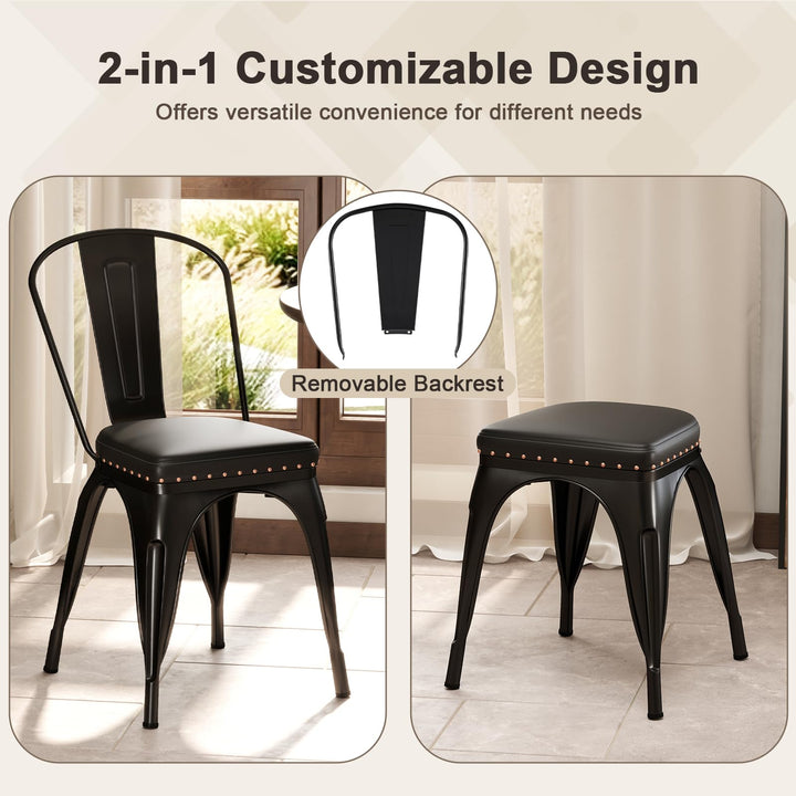 Giantex Metal Dining Chairs Set of 4 with Detachable Backrest & PU Leather Padded Seat