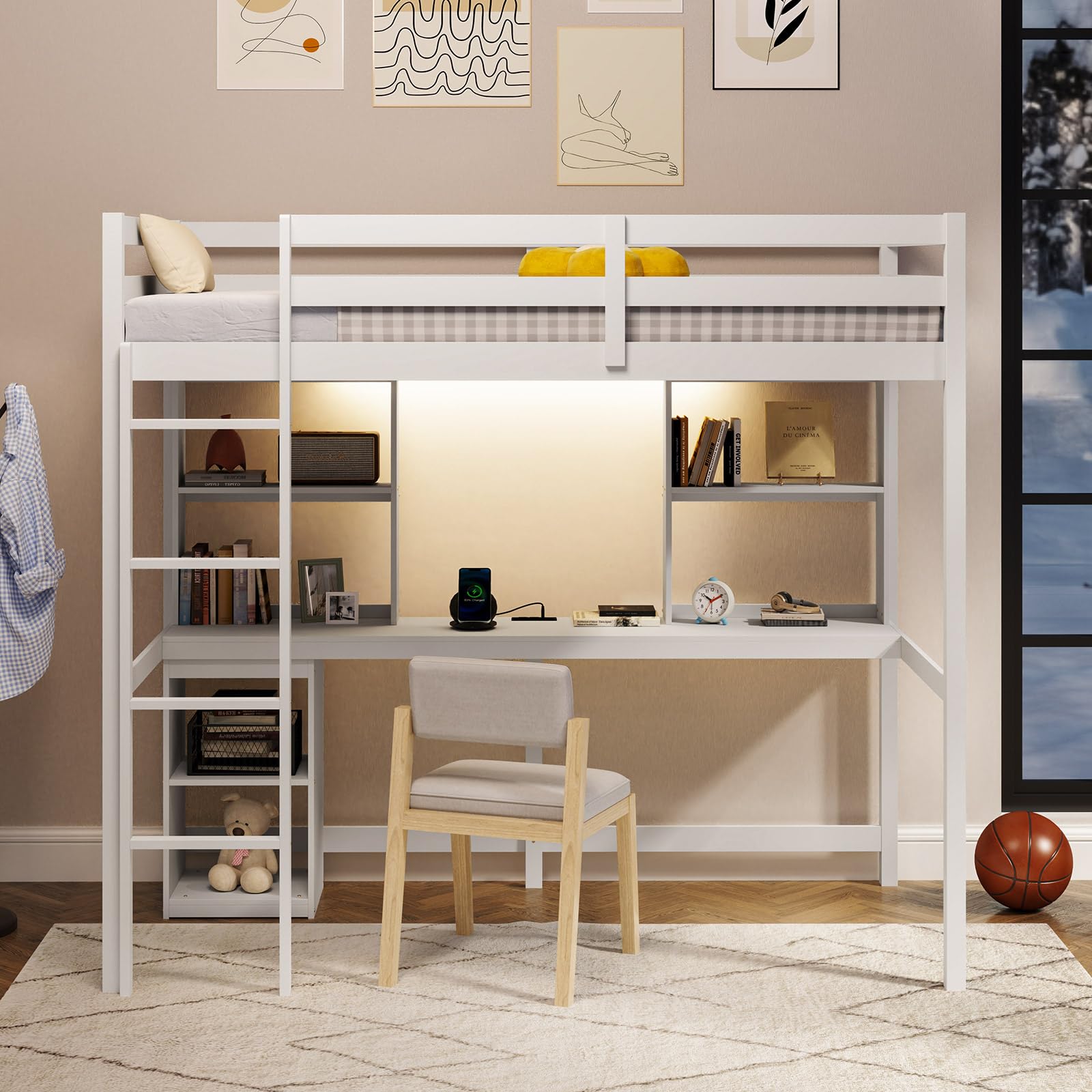 Giantex Twin Loft Bed with Desk and Hutch for Dorm Apartment