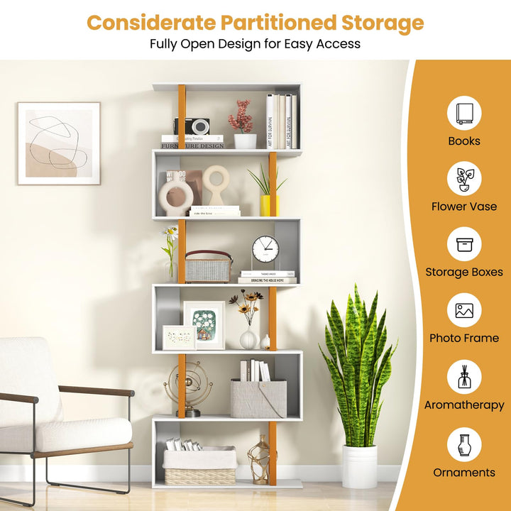 Giantex 6-Tier Modern S-Shaped Bookshelf with Anti-Tipping Kits