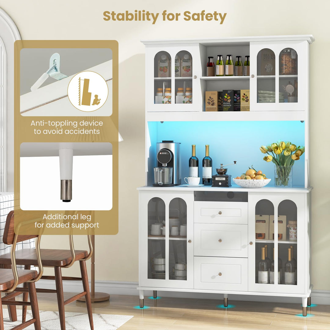 Giantex 73" Kitchen Pantry Cabinet, Kitchen Hutch Storage Cabinet with LED Lights and Charging Station
