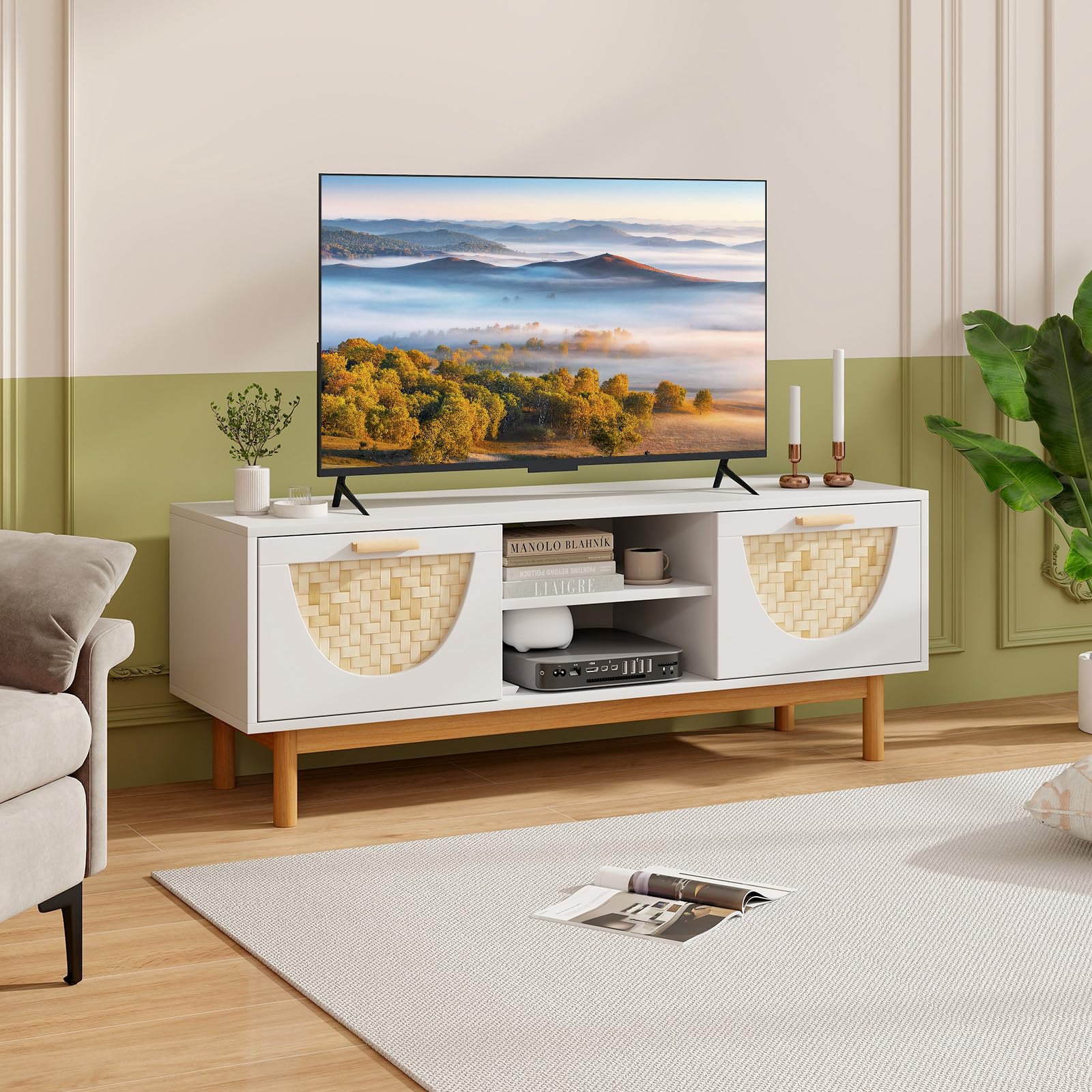 Giantex TV Stand for TV up to 55”, Television Stand with Open Shelves