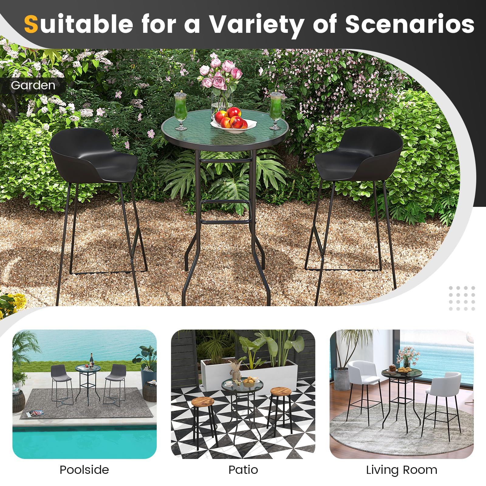 Giantex Patio Bar Table, 38" Height High Top Bistro Table, 27" Round Tempered Glass Tabletop