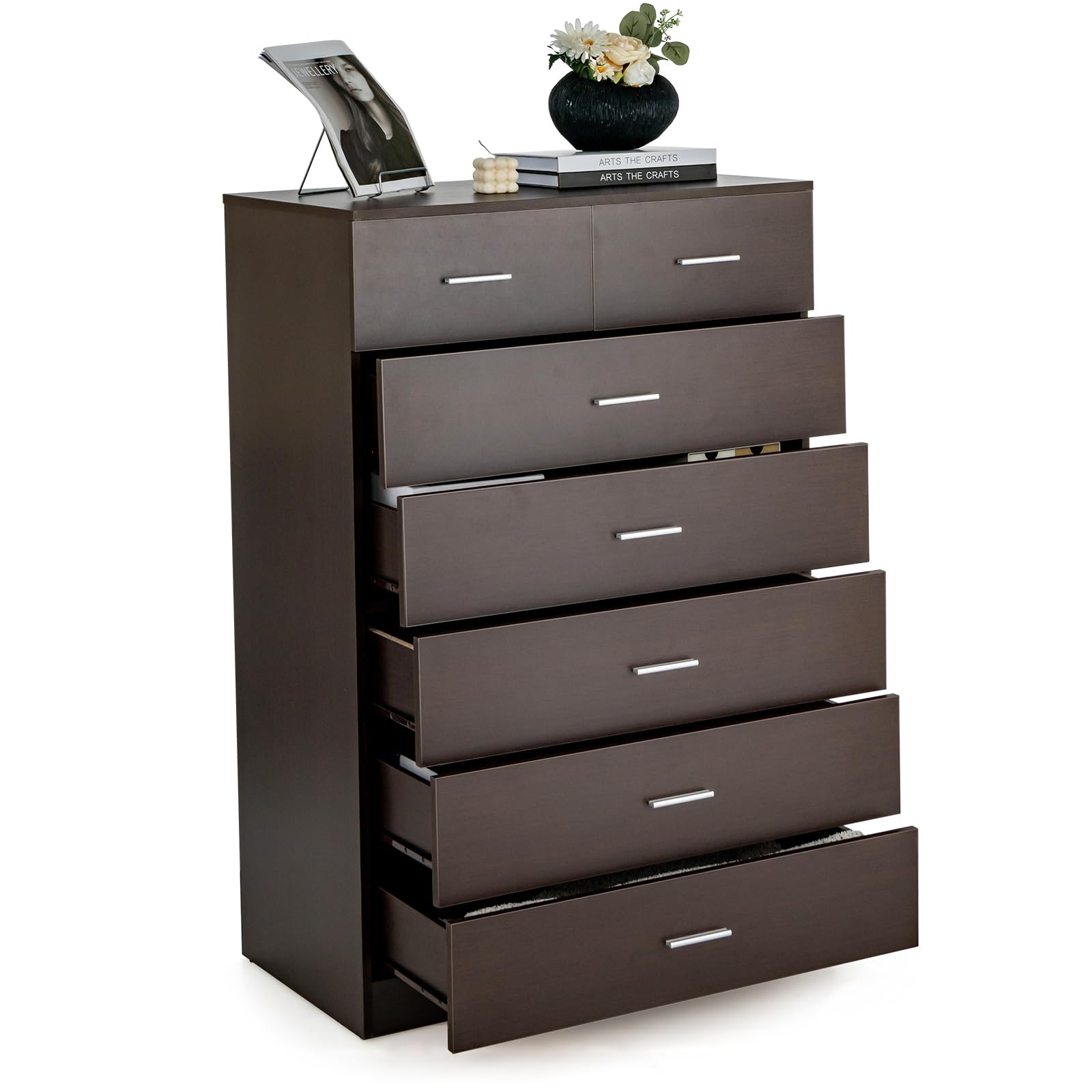 Giantex 7 Drawers Dresser for Bedroom - Wooden Chest of Drawers with Anti-toppling Device