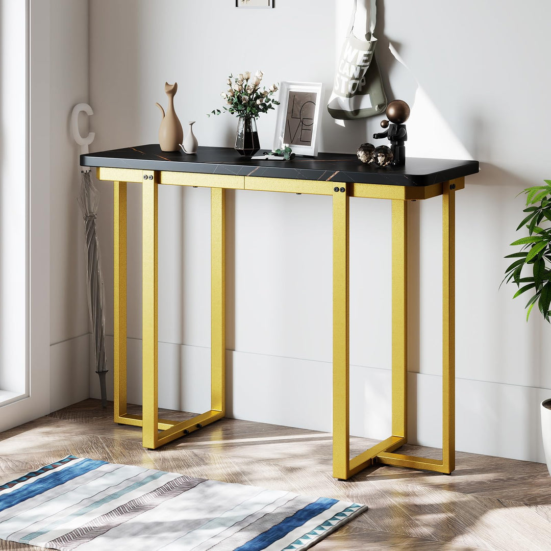 Giantex Console Table 42" Modern Faux Marble Foyer Table with Geometric Metal Frame