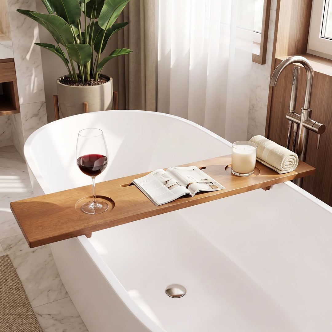 GIANTEX 35" x 8" Large Wood Bath Tray for Bathtubs with Adjustable Legs