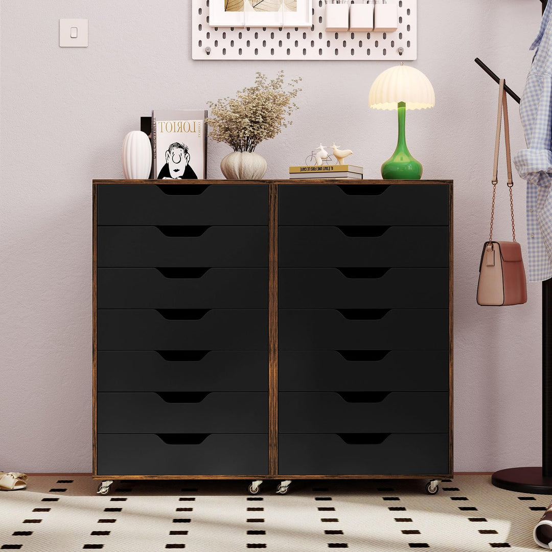 Giantex 7-Drawer Chest Wooden Storage Dresser with Lockable Wheels