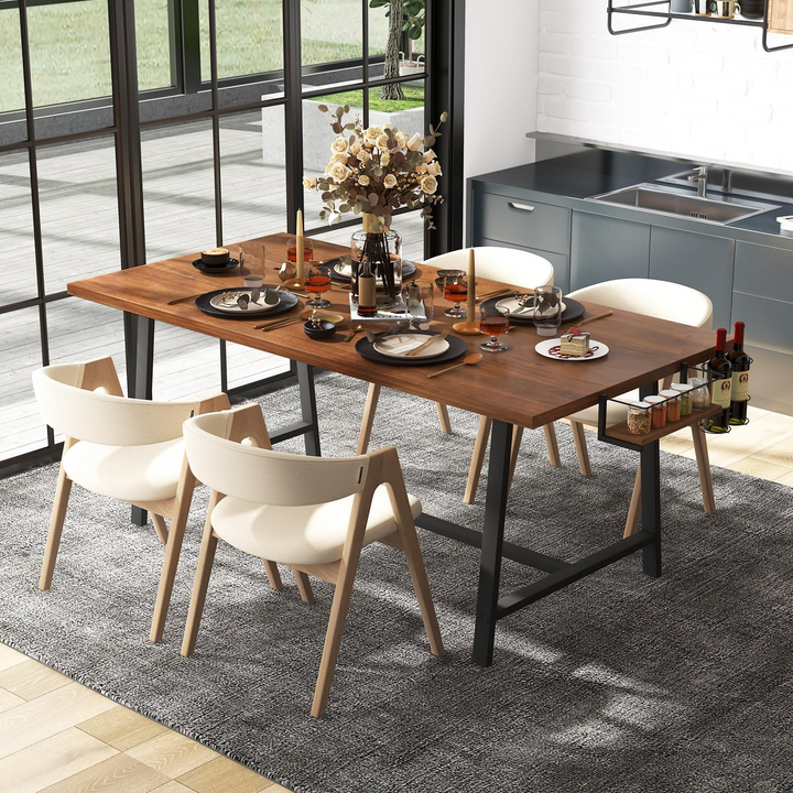 Giantex 72-Inch Dining Table for 5-7, Rectangular Kitchen Table with 2-Bottle Wine Rack