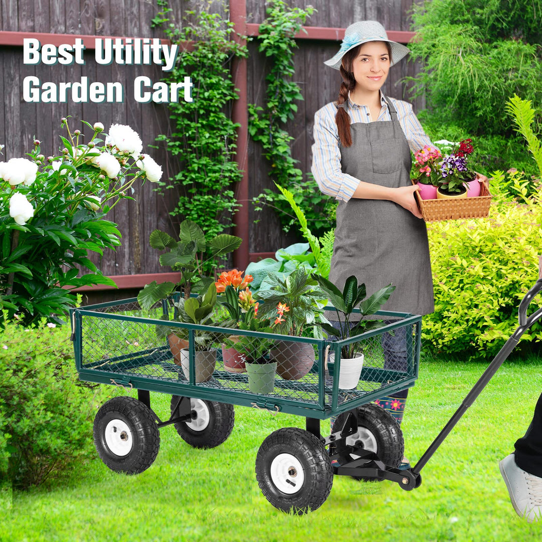 Garden Utility Cart with Steel Frame and Padded Handle Removable Sides