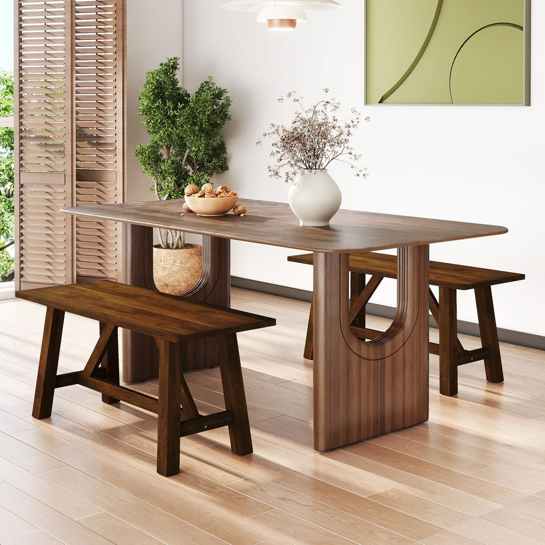 Giantex 38" Wooden Dining Bench Farmhouse Entryway Bench with Rubber Wood Frame