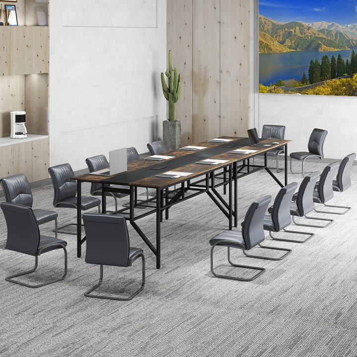 Giantex Rectangular Meeting Table with Mesh Storage Shelf and Cable Grommet